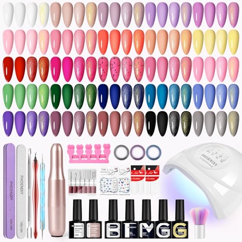 Phoenixy Kit Ongle Gel U V Complet 25 Couleur avec Ponceuse pour Ongles Lampe UV Kit Vernis Semi Permanent Base et Top Coat Outils de Manucure Adapté aux...