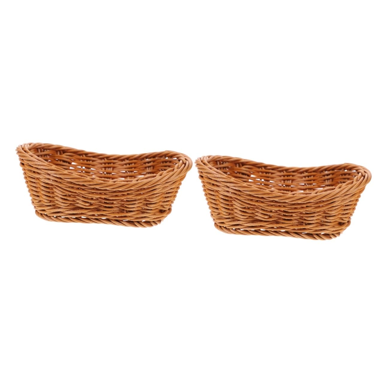 GRIRIW 2pcs Woven Basket Oval Fruit Baskets Practical Food Basket Oval Rattan Basket Tray Basket for Fruit Tray for Coffee Table Wicker Food Basket Tray Key Bowl Multi Light Brown Plastic
