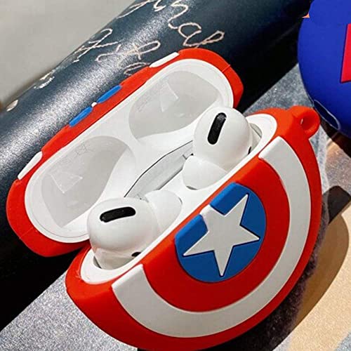 Image of PEFKO PSS121 AirPods Pro Soft Silicone Protective Case 3D Design Shockproof Case Cover with Anti-Lost Metal Keyring Compatible for Apple AirPods Pro (Caption America Sheild)