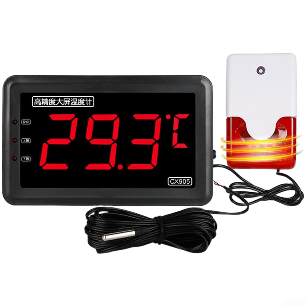 Termometro digitale con sonda, grande display a LED, impermeabile, allarme acustico per acquacoltura, da -50 °C a 500 °C, rosso (A)
