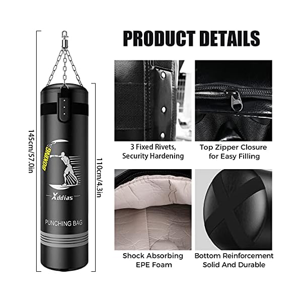 XDDIAS Punching Bag with Stand, 70'' Freestanding Punching Bag for Adult, Heavy Boxing Bag with Suction Cup Base Kickboxing Bag for MMA Muay Thai Fitness