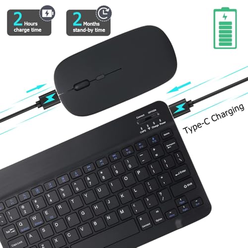 Image of Rechargeable Bluetooth Keyboard & Mouse Combo, 3 DPI Upto 1200 DPI, 78 Keys Anti Slip Back, Ultra Thin Design for Tablet, Laptop, Mobile, 10m Working Distance, Scissor Footed (Black)