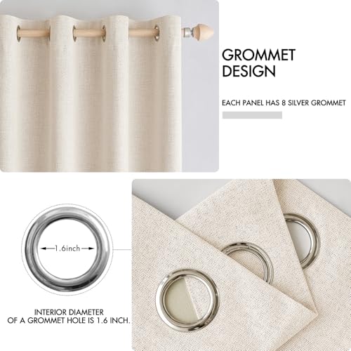 Image of MIULEE 100% Blackout Linen Textured Curtains for Bedroom Solid Thermal Insulated Cream Beige Grommet Room Darkening Curtains & Drapes Luxury Decor for Living Room 52 x 63 Inch (2 Panels)