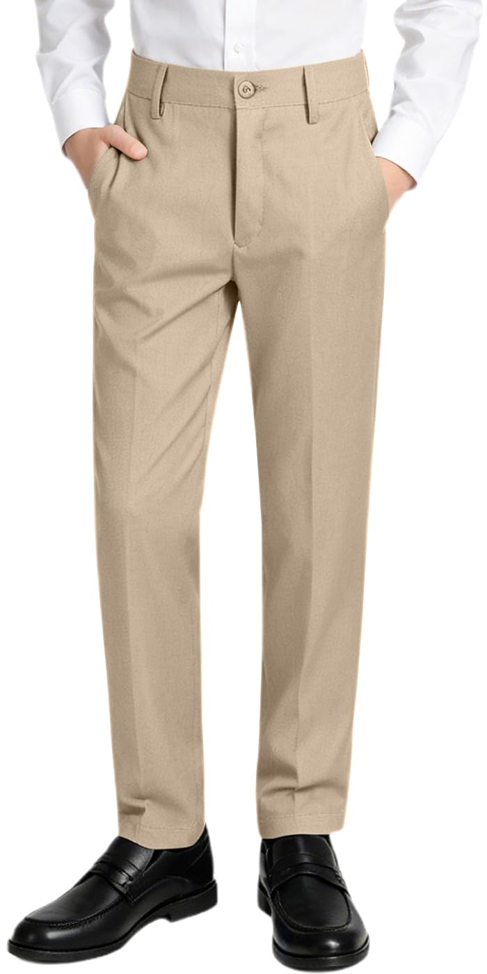 Boys Dress Pants Slim Fit,Formal Suit Trousers with Adjustable Waist