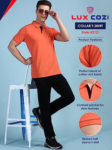 Image of Lux Cozi Mens Cotton Solid Relaxed Fit Polo Shirt