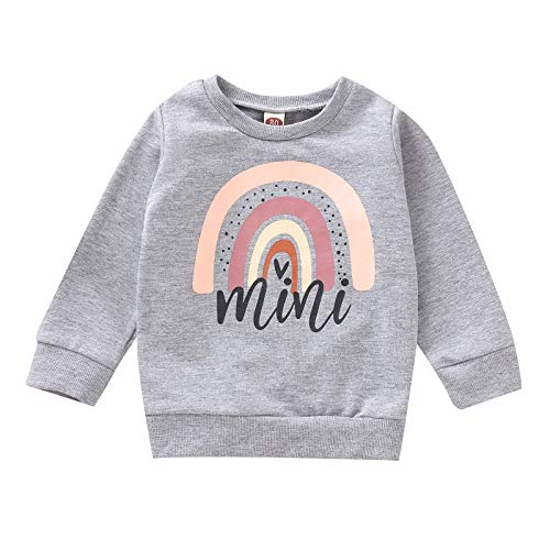 Toddler Baby Girls mini letter Print Sweatshirts Long Sleeve Shirts Pullover Fall Winter Tops Clothes (mini gray, 2-3T)