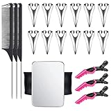 12 Pieces Silver Hair Selecting Ring and 6 Pieces Steel Pin Rat Tail combs and Clips with Magnetic...