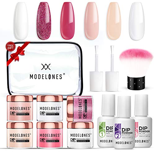 Dip Powder Kit for Starter with 6 Color,Dipping Nail Starter Kit Dip System Acrylic Dip Nail Kit for French Nail Style No Lamp Needed Quick Do Nail at Home Portable Kit for Travel.