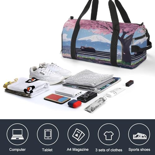 Cherryflowers Mount Fuji Bench Gym Bag Travel Duffle Bags Carry On Tote Weekender Bag Suitable for Men Women4