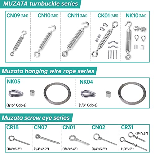 Muzata 5Pack M4 Hook And Eye Turnbuckle For Cable Wire Rope Tension Heavy Duty T304 Stainless Steel For Diy String Light Picture Hanging Tension Wire Kit Cn09 #TOP5