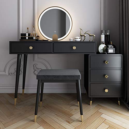 Teousev Toeletta Da Trucco Con Specchio Scorrevole E Sgabello, Scrivania Make Up Ampia Con Luci Dimmerabili, Postazione Trucco Con 6 Cassetti E 6 Ripiani, Nero, 36×80×131 Cm, J4729 - 5