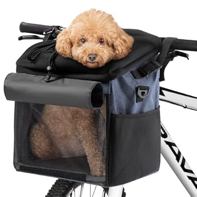 Navaris Pet Carrier for Bike - Bicycle Basket Pet Carrier for Dogs or Cats - Cat Dog Backpack Bag with Shoulder Strap Cycling, Hiking, Travel - Blue
