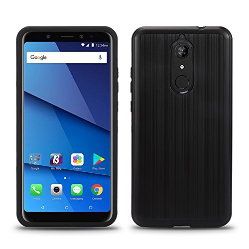 BLU Vivo XL3 Plus case, (V0210WW) 6 inch case, [ New Frontier Wireless], Tough Hybrid + Dual Layer Shockproof Drop Protection Metallic Brushed Case Cover for BLU Vivo XL3 Plus (VGC Black)