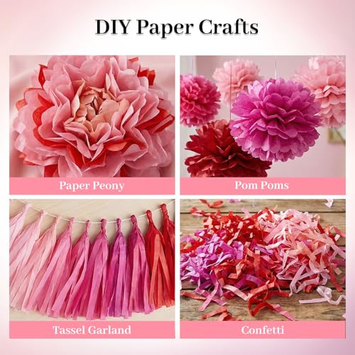 Image of Koogel 320 Sheets Red Pink Tissue Paper, 14 X 10 inch, 6 Colors