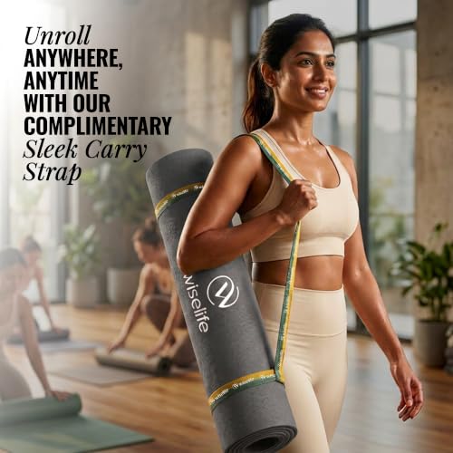 Image of WiseLife Classic Eco-TPE 8MM Yoga Mat with Yoga Strap for Men & Women | Extra Thick, Long & Wide Non-Slip, Anti-Tear Exercise Mat for Home, Gym, Workout, Fitness, Yoga & Pilates (Black)