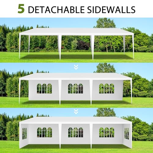 Image of 10' x 30' White Canopy Tent with 5 Removable Sidewalls, Outdoor Patio Gazebo with Transparent Windows, Shade Shelter Tents Ideal for Birthdays, Events, Parties, Weddings, Gatherings, BBQ