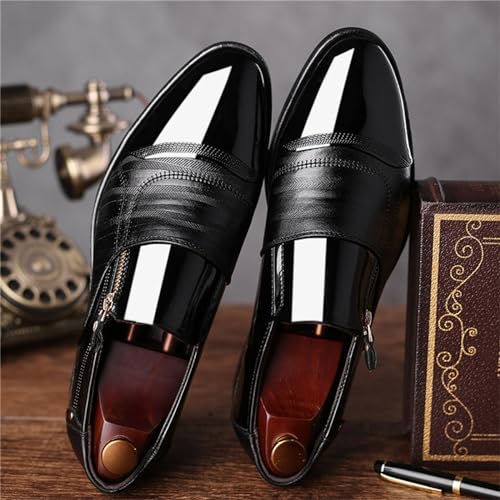 Formal Dress Shoes for Men Fashion Classic Patent Leather Pointed-Toe Tuxedo Shoes Zipper Pull-on Business Office Wedding Oxfords Shoes4