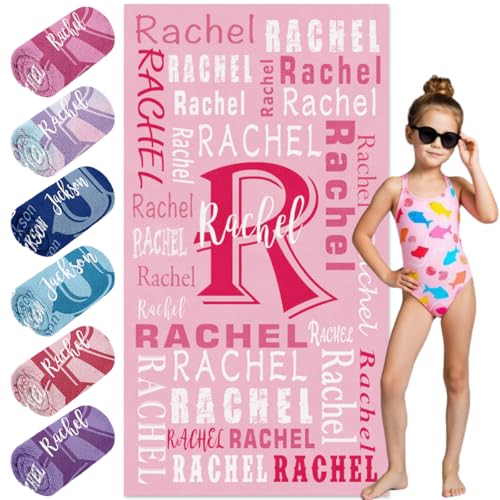 Novgarden Personalized Kids Beach Towel with Names & Monogram Custom Beach Towels for Girls/Boys Printed in USA Sand Free Microfiber Personalized Towel Easter Gifts for Kids Teen Adult (Pink 2)