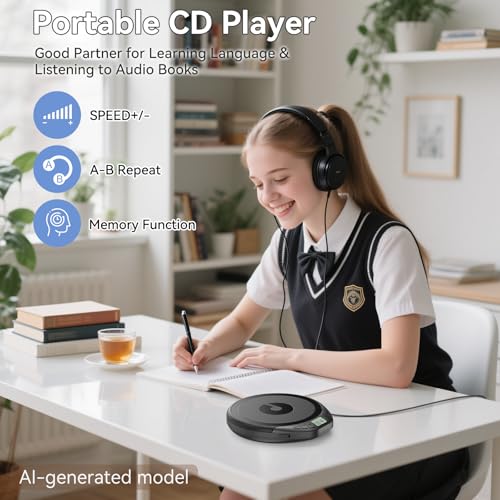 Image of Portable CD Player for Car: Kegaudio with Earphones Anti-Skip LCD Display Personal Disman Disc Player for Car & Sports Supports MP3 WMA PROG & Memory Function