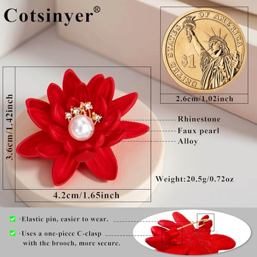 Image of Red Rose Brooch for Women - Elegant Costume Jewelry Pin for Dresses, Hats & Scarves
