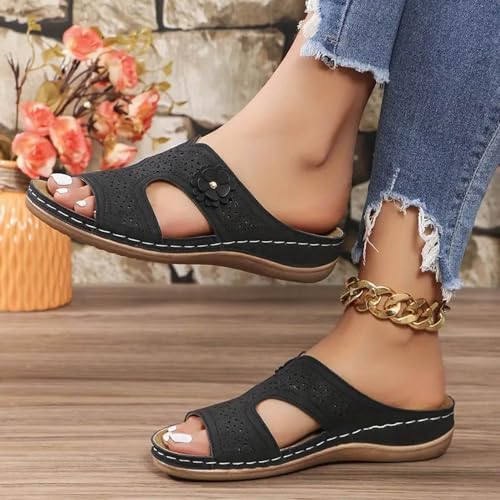 Orthopedic Wedge Sandals for Women Summer Dressy 2025 Casual Summer Dressy Solid Color Fish Mouth Round Head Casual Fashion Sandals Slip On Beach Vacation Travel Working Shoes3