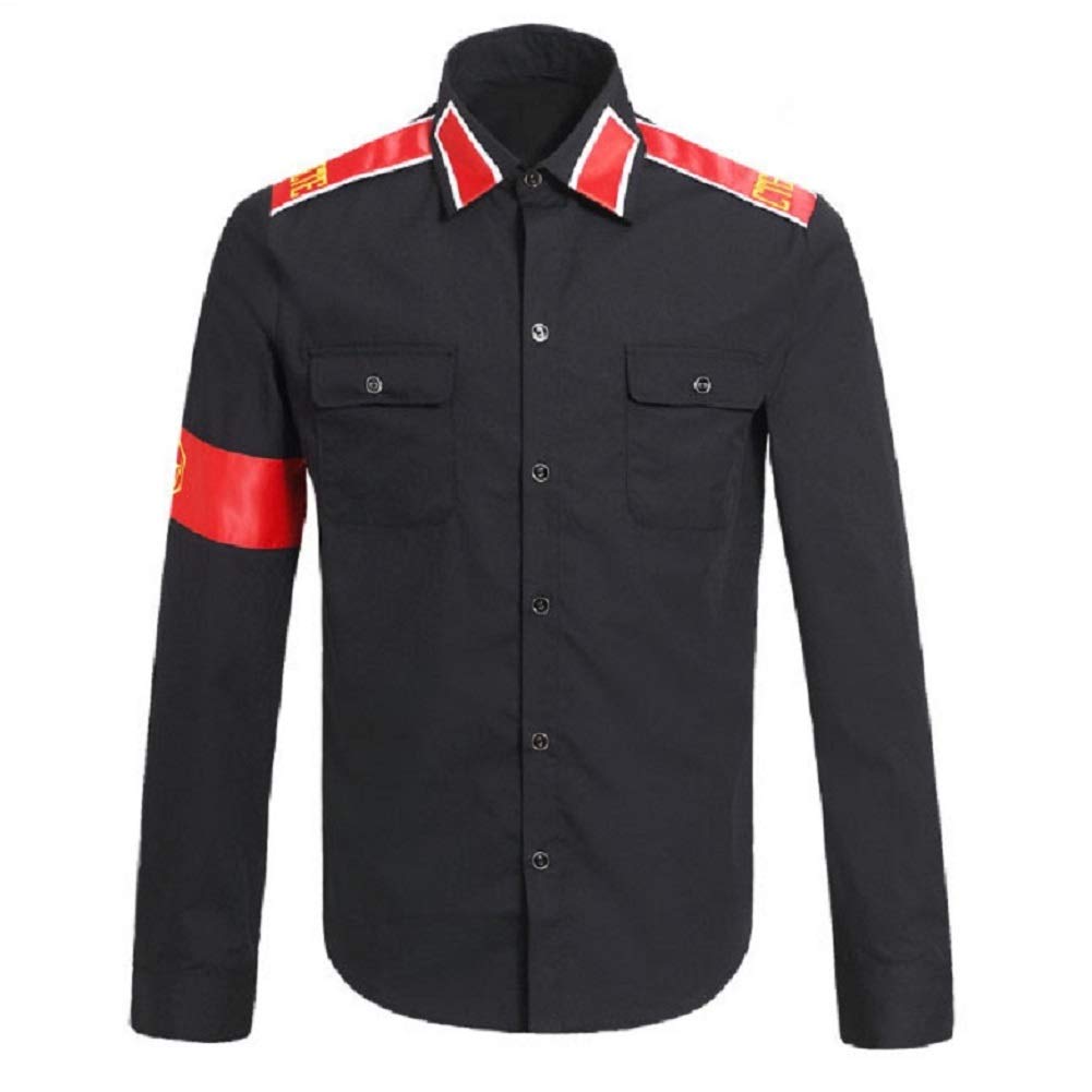 Mens Shirt Armband Epaulet Shirt Costume Suit White/Black/Red (Black, XS)