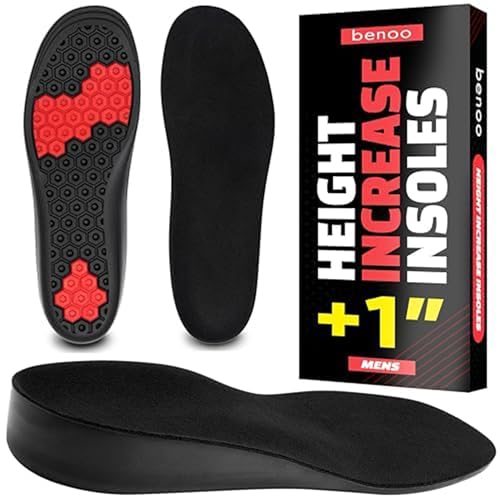 Height Increase Insoles for Men (+1 inch) Discreet Shoe Lifts All Day Comfort Shock-Absorbent Gel Trim to Fit Inserts for Most Sneakers & Shoes Lift Inserts for Men (Mens 9-10.5)