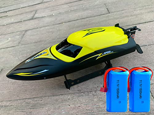 RTF RTR - Lancha de velocidad de control remoto grande 35-55 km/h 3S batería doble para adultos RC submarino sin escobillas 30-35 km/h + en el lago piscina mar (amarillo)