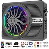 spnanma 2026 Upgraded 1600W Slim Under Seat Powered Car Subwoofer and Amp Package with RGB Beat-Synced Light, Car/Truck Audio Sub Built-in Amplifier amp Combo Package, Clean Deep Bass