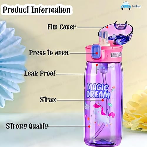Image of FunBlast Cute Water Bottle with Sipper, Water Bottle for kids, Sipper Bottle for Kids - Anti-leak Cartoon Kids Water Bottle for Kid (630 ML) (Unicorn)