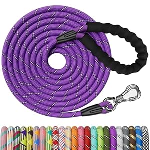 NTR 5FT Heavy Duty Dog Leash, Purple Rope Dog Leash with Swivel Lockable Hook and Comfortable Padded Handle, Cat Puppy Leash Lead for Small Medium Large Dogs Training, Playing, Camping,or Backyard