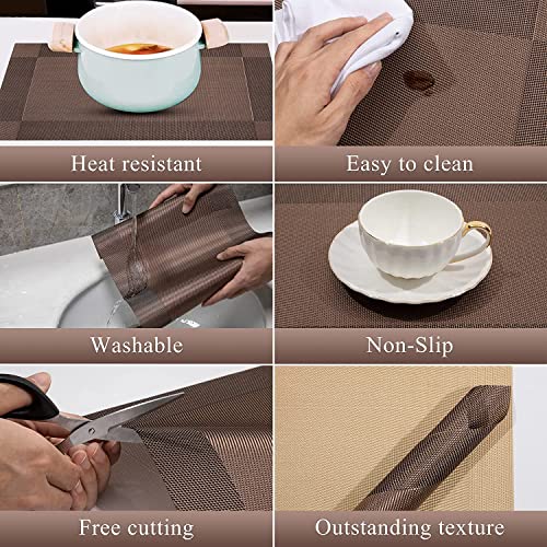 Image of Dining Table Placemats & Runner Set - Heat Resistant, Washable & Stain Resistant Woven Vinyl Mats | Table Runner & 6 Placemats Set for Stylish Dining (45x30 cm Placemats, 180x30 cm Runner)