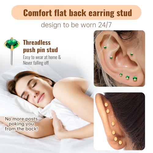 20G Flat Back Earrings Studs 18G Nose Rings 24K Gold Plating 3 Pairs Titanium Threadless 16G Cartilage Earrings for Women Men Tragus Conch Helix Medusa Lip Piercing Jewelry2