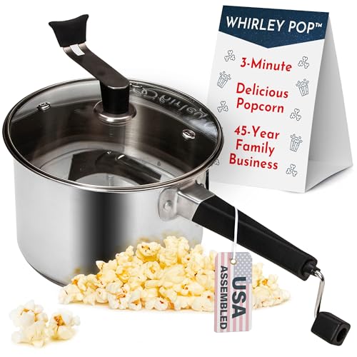 Platinum Series Whirley Pop Popcorn Maker - 6 Quart Stainless Steel Popcorn Popper, Pop Maker with Metal Gears, Wabash Valley Farms Stove Top Popcorn Maker (Stainless Steel)