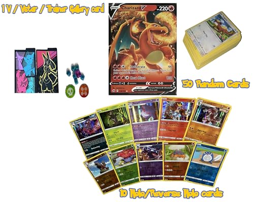 Paquete de regalo de tarjetas Ultimate Shiny – 50 cartas aleatorias + 10 tarjetas holográficas + 1 tarjeta brillante ultra rara, compatible con Pokémon TCG + regalo adicional incluido