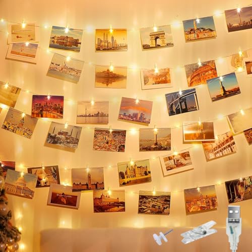 litogo 120LED 12M Photo Clip String Lights, USB Powered Photo Peg Fairy Lights with 60 Clips Indoor, Copper Wire Plug in Hanging String Photo Frames Decoration for Bedroom Wedding Party Christmas