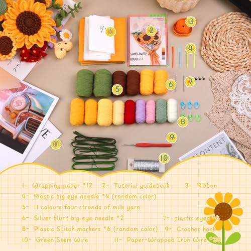 ENCHOL Crochet Kit for Beginners Adults Sunflower Bouquet Beginner Crochet Kit - Image 2