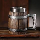 ZQXYXFUS Taza vikinga nórdica, Taza de Cerveza Pirata, Jarra de Cerveza de Barril de Madera con Revestimiento de Acero Inoxidable, Copa de Vino Medieval, decoración de Bar Vintage