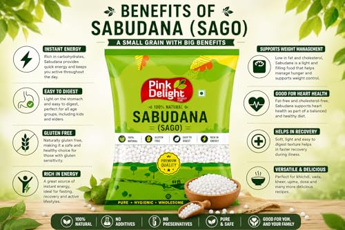 Image of Pink Delight Sabudana (Sago) 400 gm | Premium Sabudana Pearls for Khichdi, Vada & Kheer | 100% Natural Gluten Free Sago | Easy to Digest & Rich in Energy | Fast Friendly Food