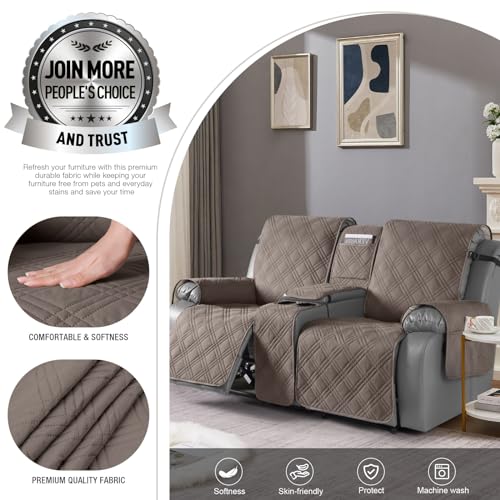 Image of TAOCOCO Polyester Loveseat Recliner Cover with Center Console, Waterproof Pet Protector for Dual Reclining Furniture, Split Design with Straps, 2 Seater, Taupe