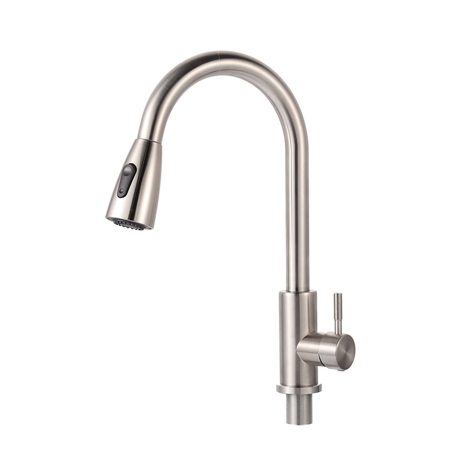 ZQFHSX Stainless Steel Kitchen Faucet Single Hole Pull Out Spout Sink Mixer Tap Stream Sprayer Head Mounted Tool(Silver) LWX