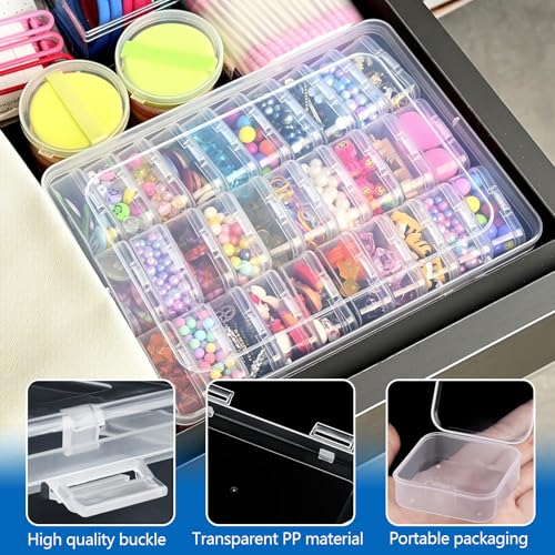 QYRDBGY 60 Stücke Aufbewahrungsboxen Klein (5,5 x 5,5 x 2cm), Perlen Aufbewahrungsbox aus Kunststoff Sortierboxen für Kleinteile Painting Zubehör Boxen für Knöpfe Bastelartikel Schmuck