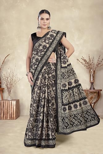 Image of TAMAIRA FASHION Mulmul Pure Cotton Saree For Woman Floral Batik Printed |Office Wear Daily Wear Sarees For Women Without Blouse Piece (Available in 16 Colours)