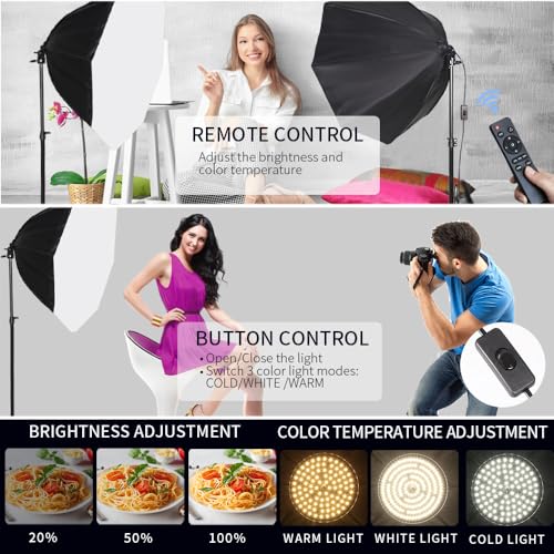 Image of Octagonal Softbox Lighting Kit, Professional Continuous Photography Lighting 85W 3000-6500K LED Bulb Photo Studio Equipment Portrait Photography, Video Recording, Live Streaming Fill Light