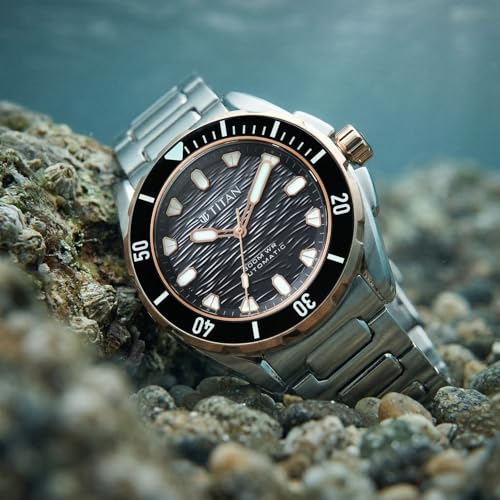 Image of Titan Zero Hour Diver's 300m Automatic Analog with Black Dial Silver Stainless Steel & Black FKM Strap Watch for Men - 10069KM02