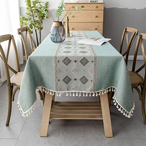 Pahajim Manteles Mesa Rectangular Mantel Antimanchas Algodon Lino Elegante Impresos Bordado Borla Manteles Exterior Decorativo para Reuniones Familiares de Cocina(Verde,140x180cm)