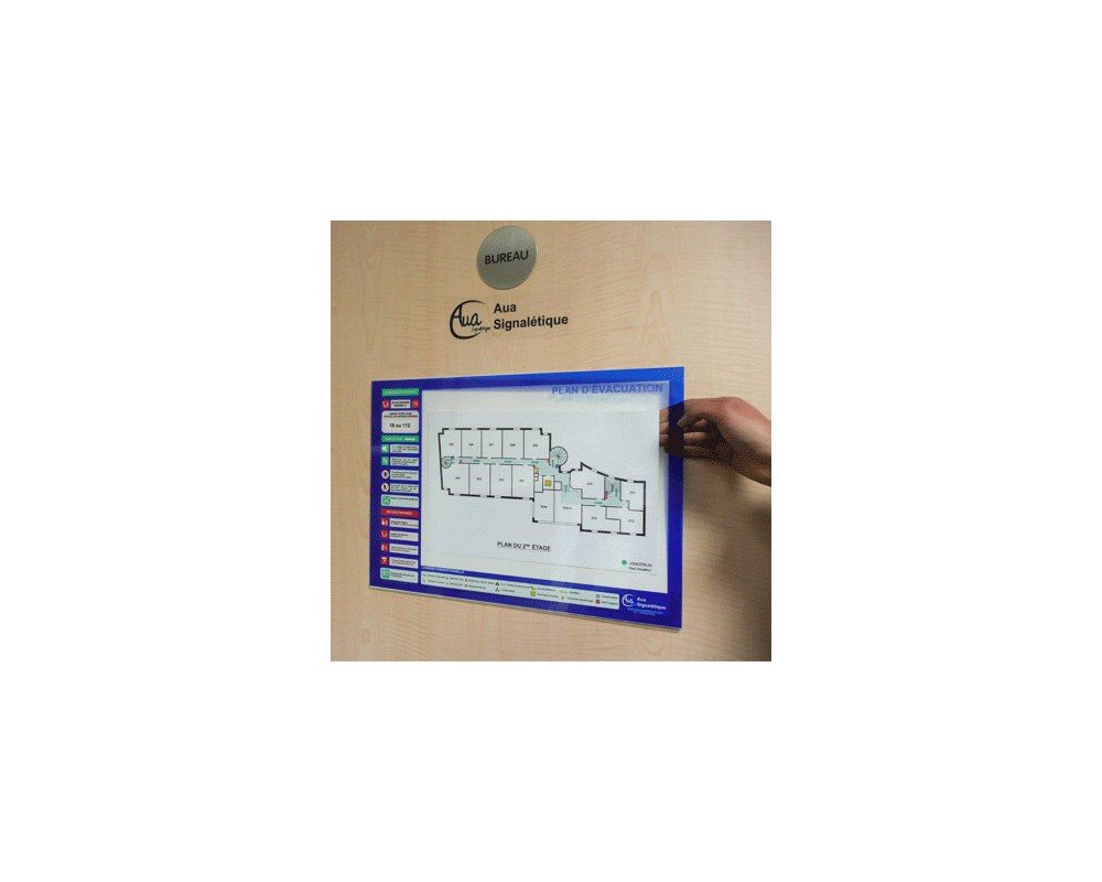 AUA SIGNALETIQUE - Support Plan d'évacuation plexiglass - 420x300 mm -Conforme à la Norme NF X08-070