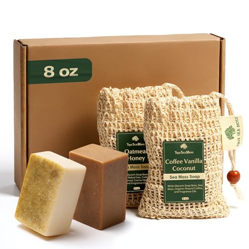 Holiday Gift Sea Moss Soap Bar – All-Natural Detox Soap with Coffee, Vanilla, Coconut & Oatmeal Honey – Gentle Handmade Foam for Sensitive Skin, Face & Body – Christmas Gift for Men & Women