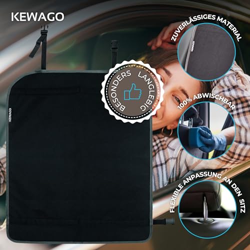 Kewago Rückenlehnenschutz Auto Kinder 2 Stück schwarz - Trittschutz Autositz & Rücksitzschoner - Sitzschoner Auto Vordersitze - Autositz Schutz vor Schmutz, Abdrücken & Kratzern - Schutzmatte
