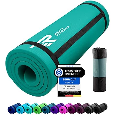 REFIT FITNESS Gymnastikmatte Profi 190 x 60 x 1.5 cm Moosgrün PainProtect SmartCell NBR rutschfeste Yoga Matte Pilates Sport Gymnastik Yogamatte 15 MM Sportmatte Tragegurt Tasche Cover